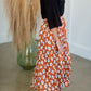 Rust Floral Print Pleated Midi Skirt Skirts Polagram + BaeVely