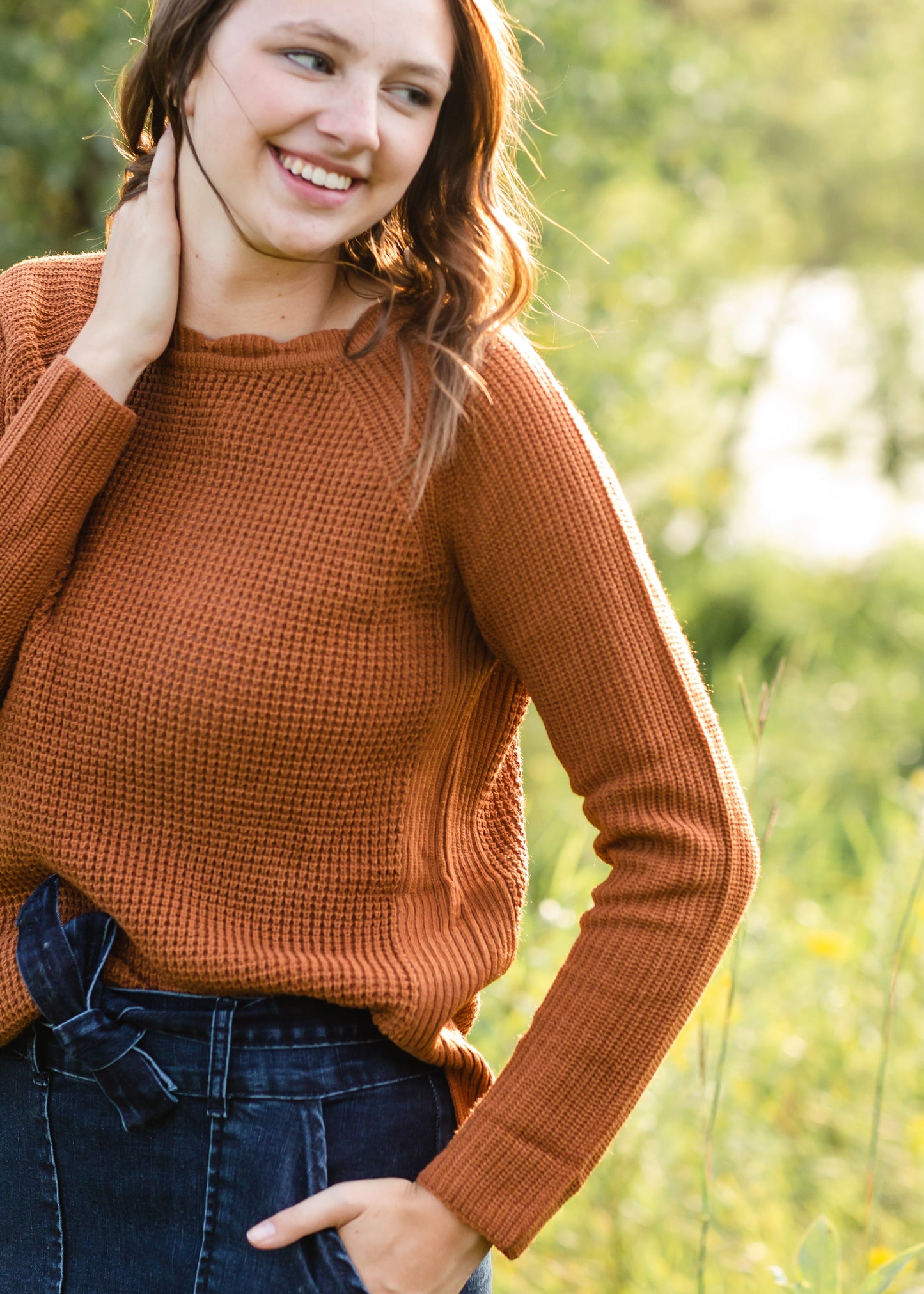 Rust Knit Crocheted Sweater Tops
