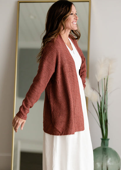 Rust Open Front Long Sleeve Dolman Cardigan Shirt Staccato