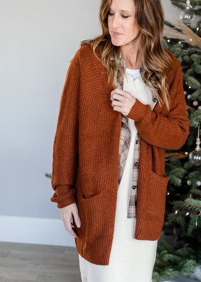 Rust Open Front Waffle Knit Cardigan Tops Staccato S