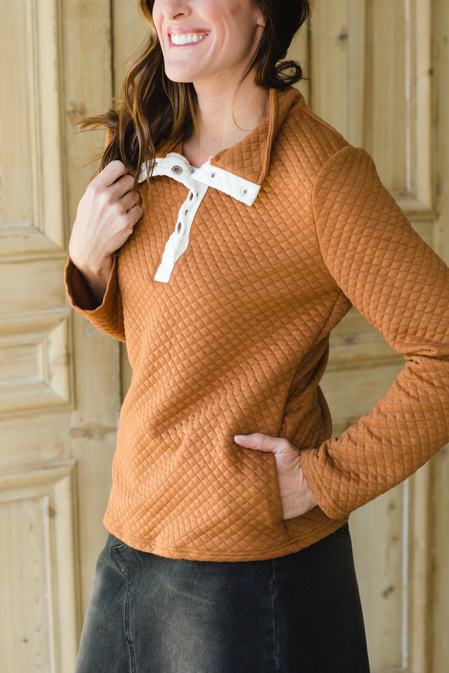 Rust Quilted Button Up Pullover - FINAL SALE Shirt