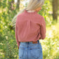 Rust Ruffle Neck Corduroy Top Tops