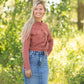 Rust Ruffle Neck Corduroy Top Tops
