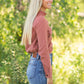Rust Ruffle Neck Corduroy Top Tops