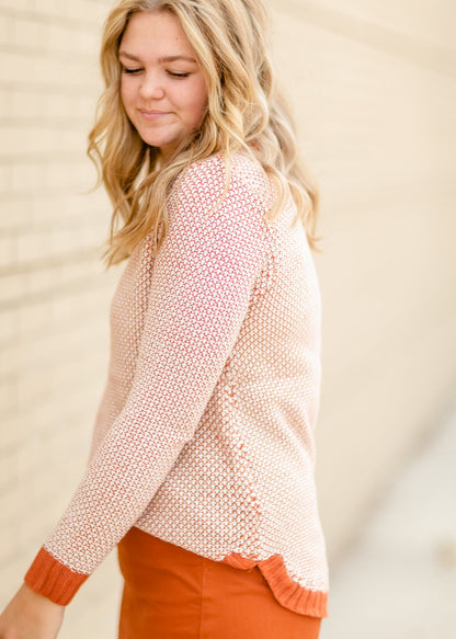 Rust Textured Crew Neck Sweater Tops Staccato