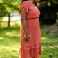 Rust Tiered Pleated Ruffle Midi Dress Dresses VOY