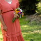 Rust Tiered Pleated Ruffle Midi Dress Dresses VOY