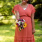 Rust Tiered Pleated Ruffle Midi Dress Dresses VOY