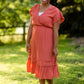 Rust Tiered Pleated Ruffle Midi Dress Dresses VOY