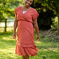 Rust Tiered Pleated Ruffle Midi Dress Dresses VOY