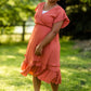 Rust Tiered Pleated Ruffle Midi Dress Dresses VOY