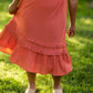 Rust Tiered Pleated Ruffle Midi Dress Dresses VOY
