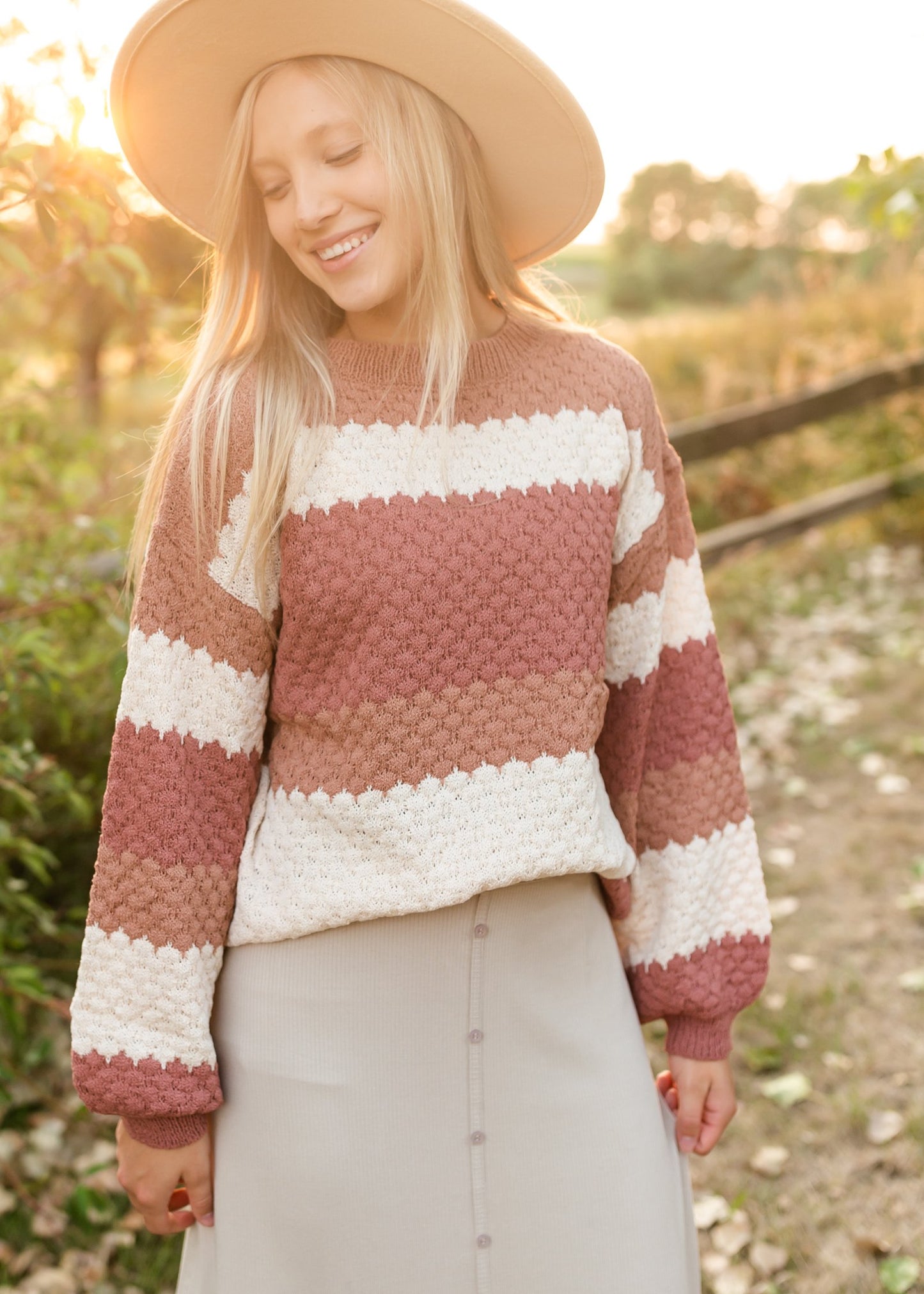 Rusty Brown Striped Colorblock Sweater Tops Polygram