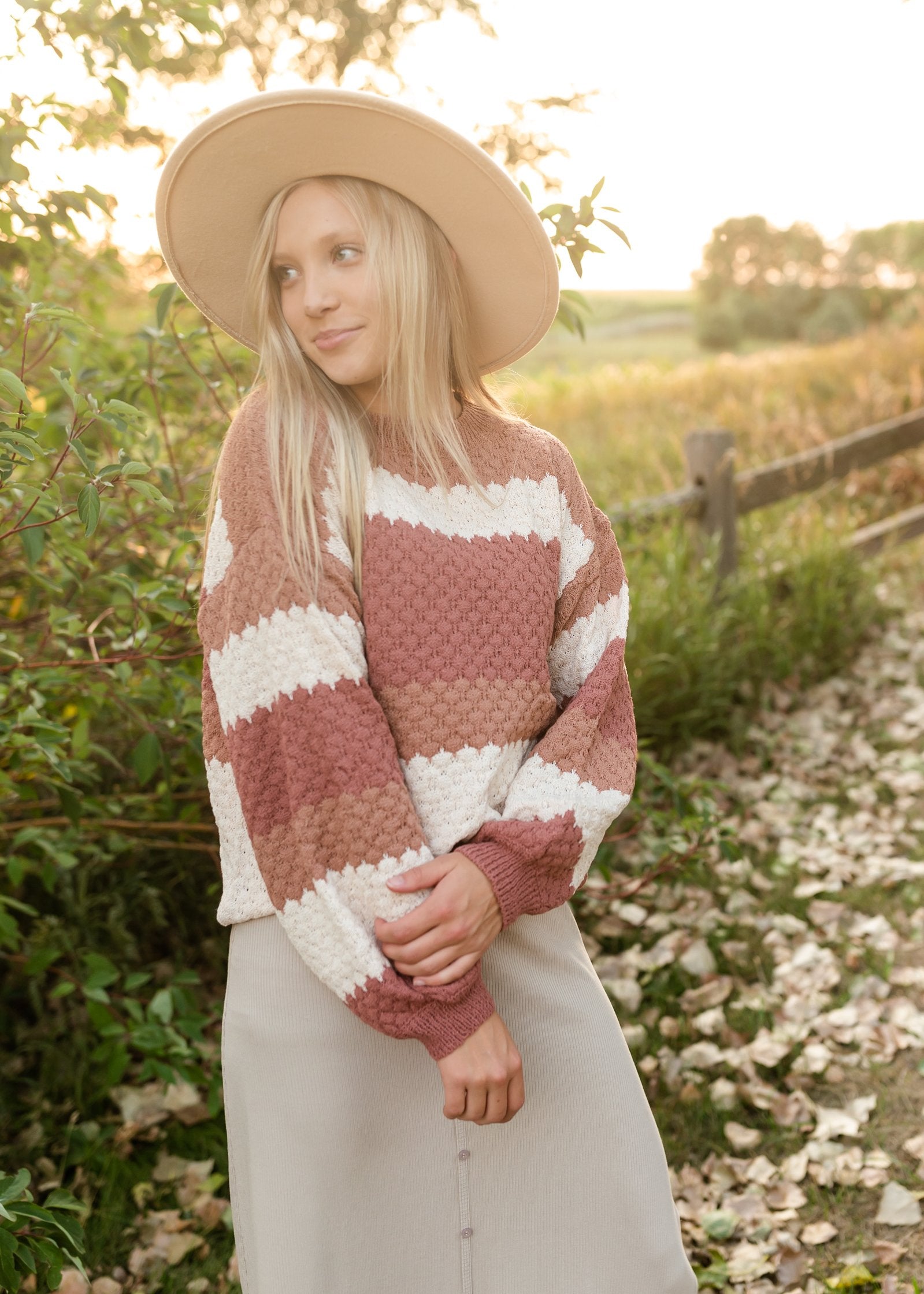 Rusty Brown Striped Colorblock Sweater Tops Polygram