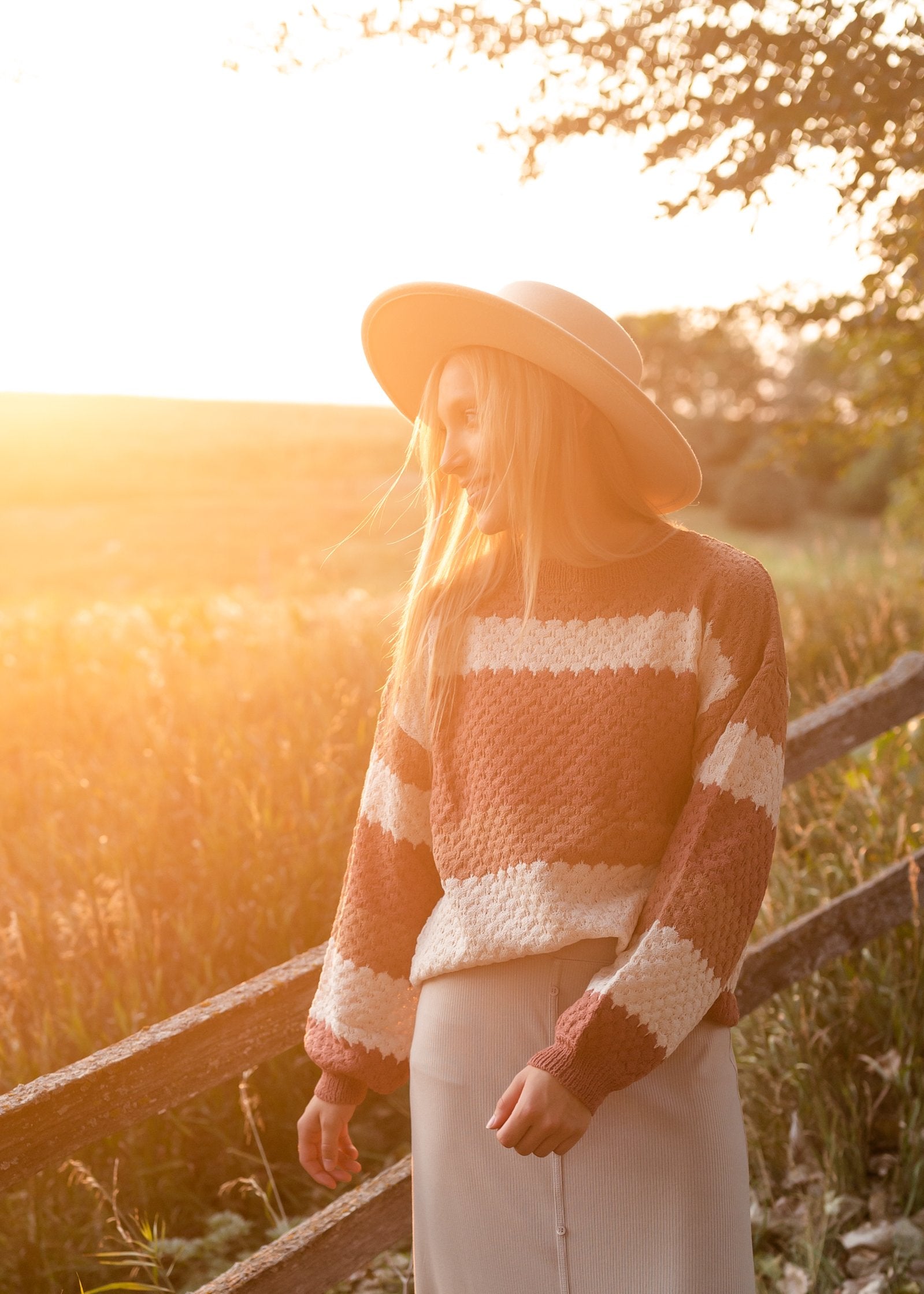 Rusty Brown Striped Colorblock Sweater Tops Polygram