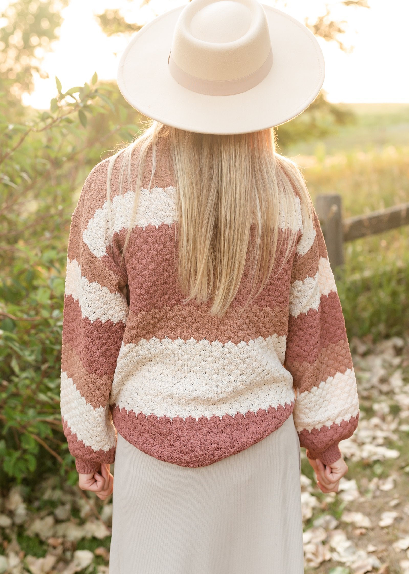 Rusty Brown Striped Colorblock Sweater Tops Polygram