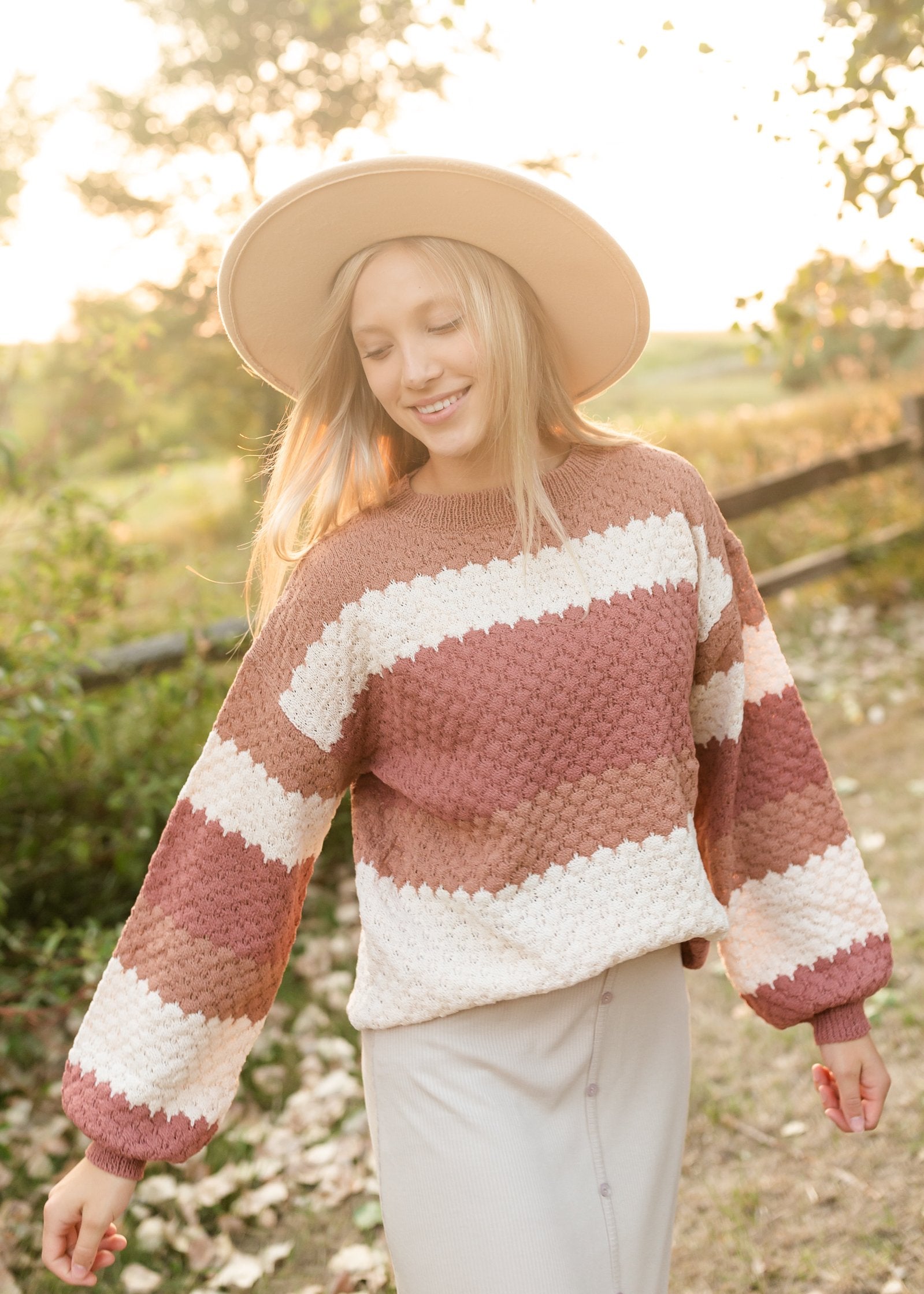 Rusty Brown Striped Colorblock Sweater Tops Polygram