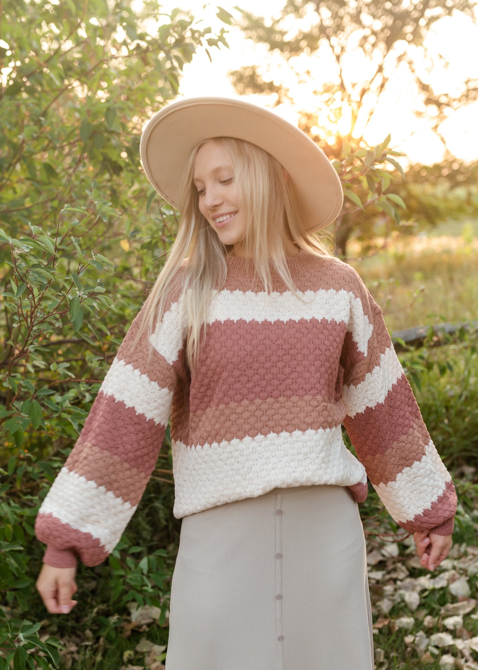 Rusty Brown Striped Colorblock Sweater Tops Polygram