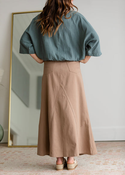 Ruth A-Line Long Khaki Skirt Skirts Inherit Co.