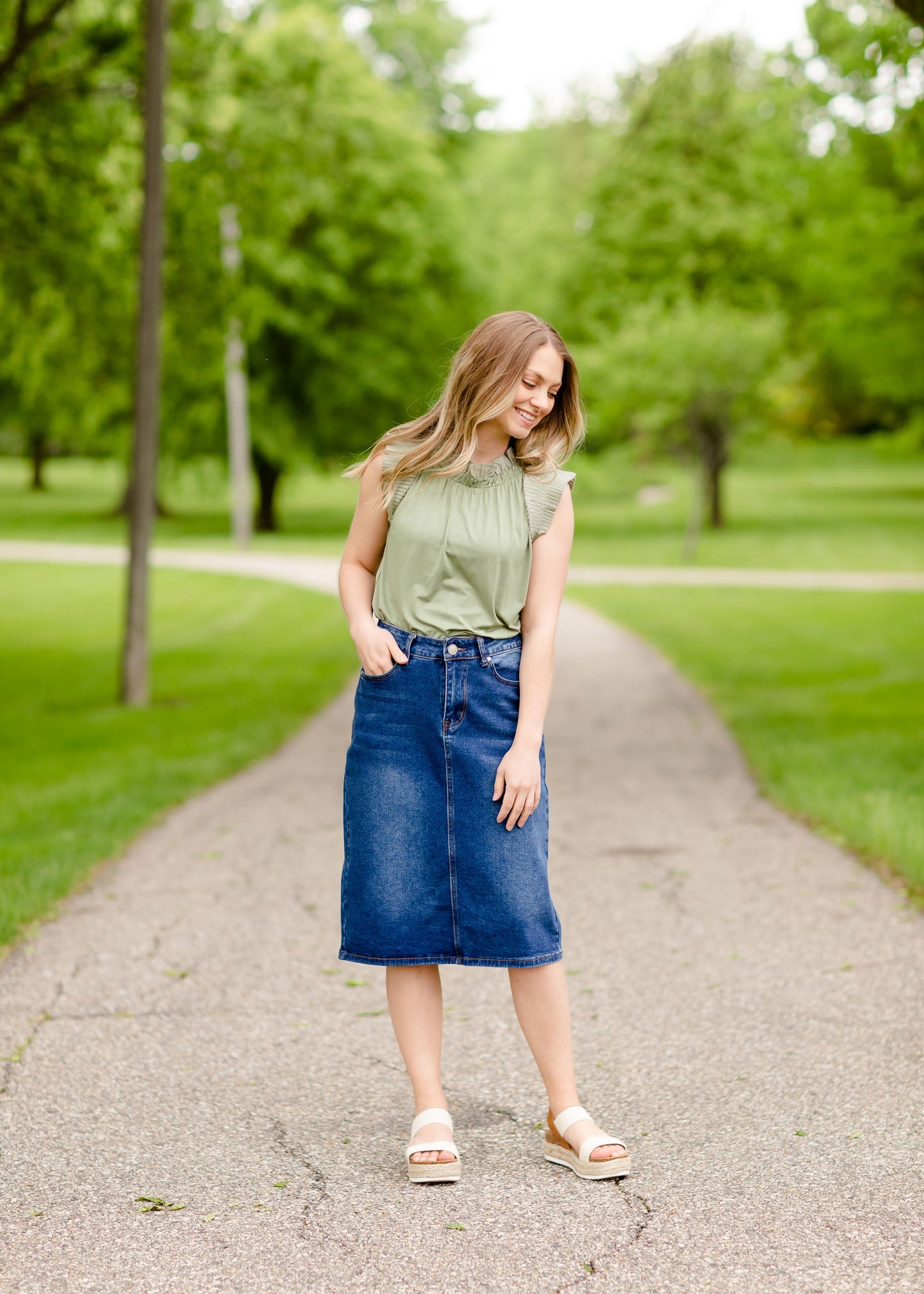 Sage Ruffle Sleeve Blouse Tops