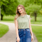 Sage Ruffle Sleeve Blouse Tops