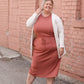 Your favorite dress is back in a brand new color! The Sami Terracotta Knit Midi Dress from our Inherit Name-sake label is the best dress for so many reasons. It drapes beautifully and feels casual, but looks so refined and feminine. The soft fabric has a bit of stretch and the sleeve length is very flattering. Tie waist for customizable fit and did we mention it has pockets?