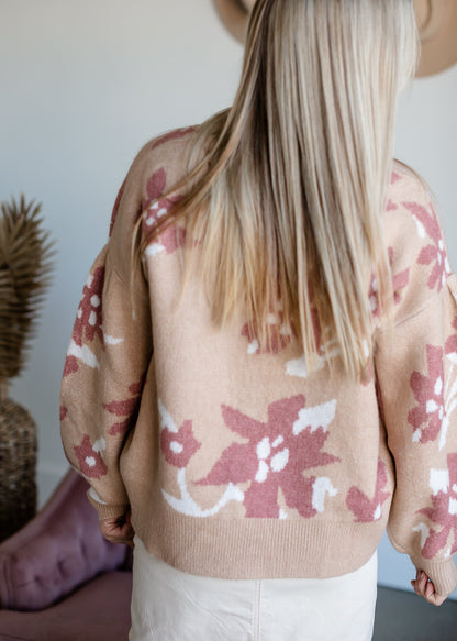 Sand Floral Print Sweater Tops Polagram