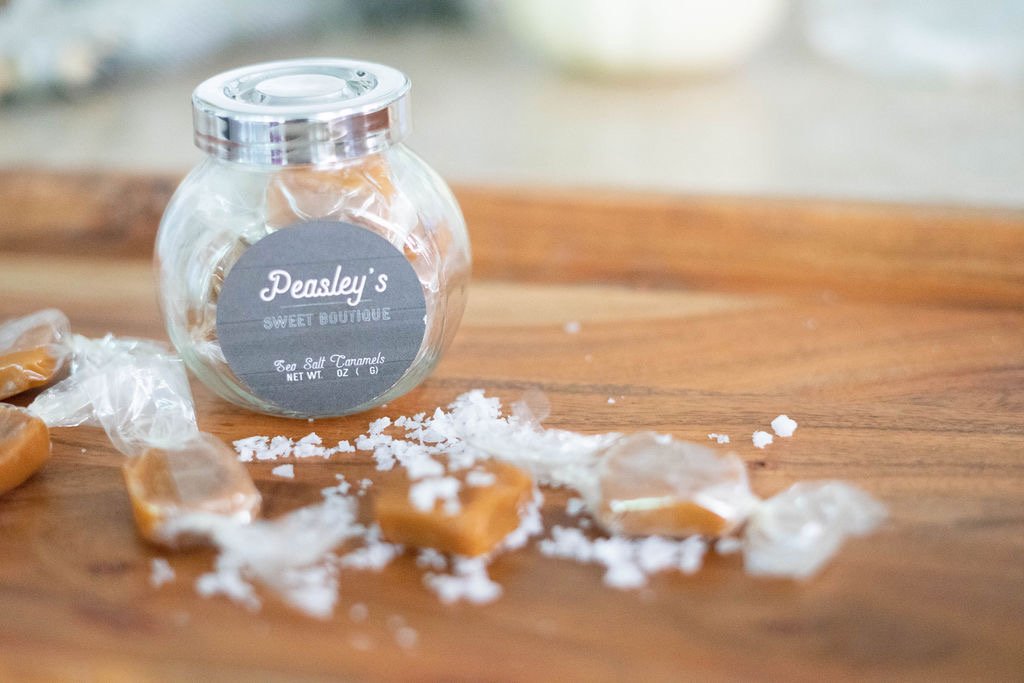 Sea Salt Caramels Glass Jar Home & Lifestyle Peasley's Sweet Boutique