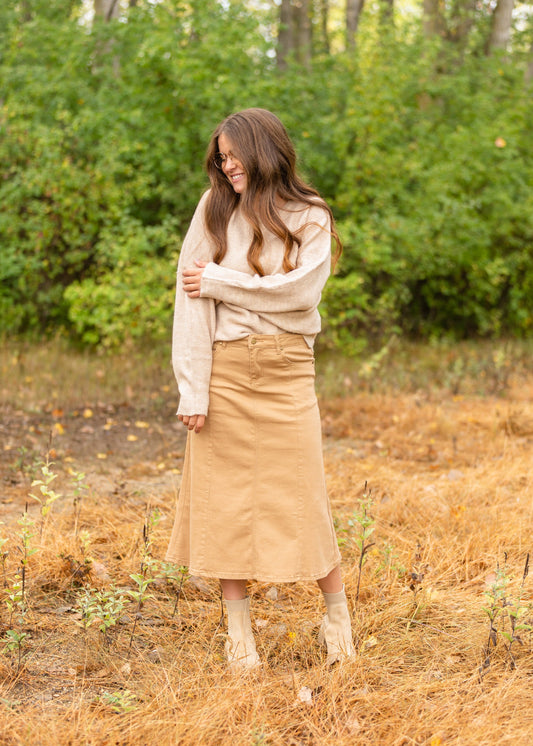 Shayla Paneled Khaki Denim Skirt Skirts