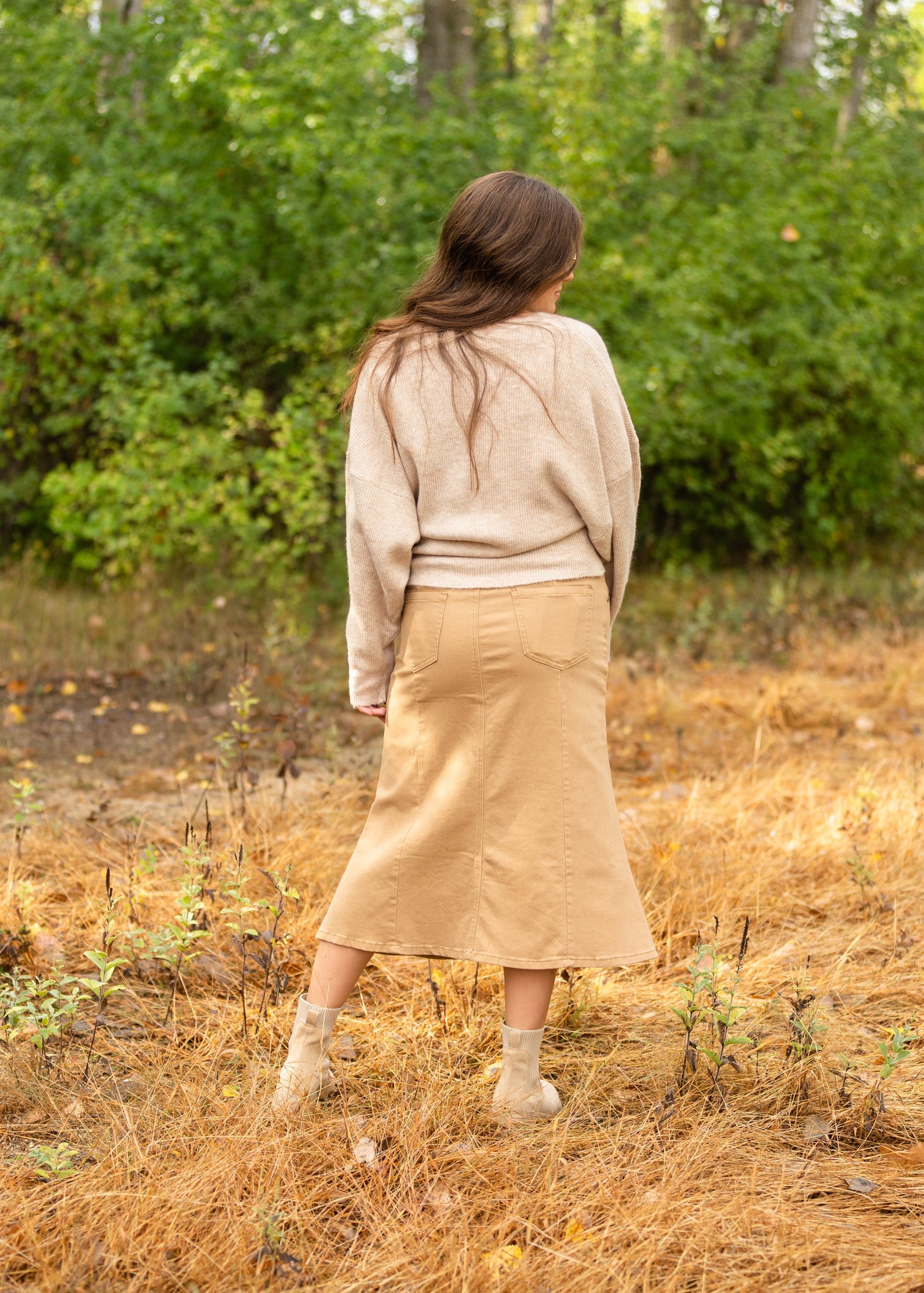 Shayla Paneled Khaki Denim Skirt Skirts