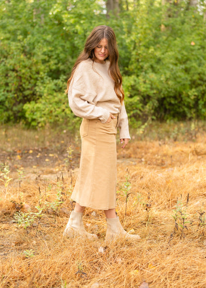 Shayla Paneled Khaki Denim Skirt Skirts