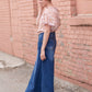 Shayla Paneled Medium Wash Long Denim Skirt Skirts