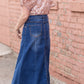 Shayla Paneled Medium Wash Long Denim Skirt Skirts