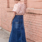 Shayla Paneled Medium Wash Long Denim Skirt Skirts