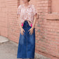 Shayla Paneled Medium Wash Long Denim Skirt Skirts