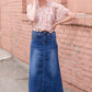 Shayla Paneled Medium Wash Long Denim Skirt Skirts