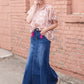 Shayla Paneled Medium Wash Long Denim Skirt Skirts