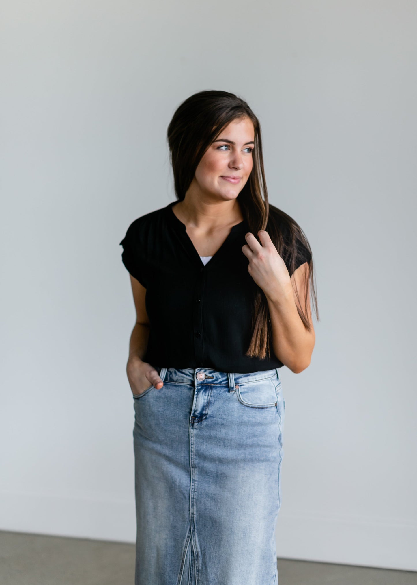 Short Sleeve Crinkle Button Down Top Tops