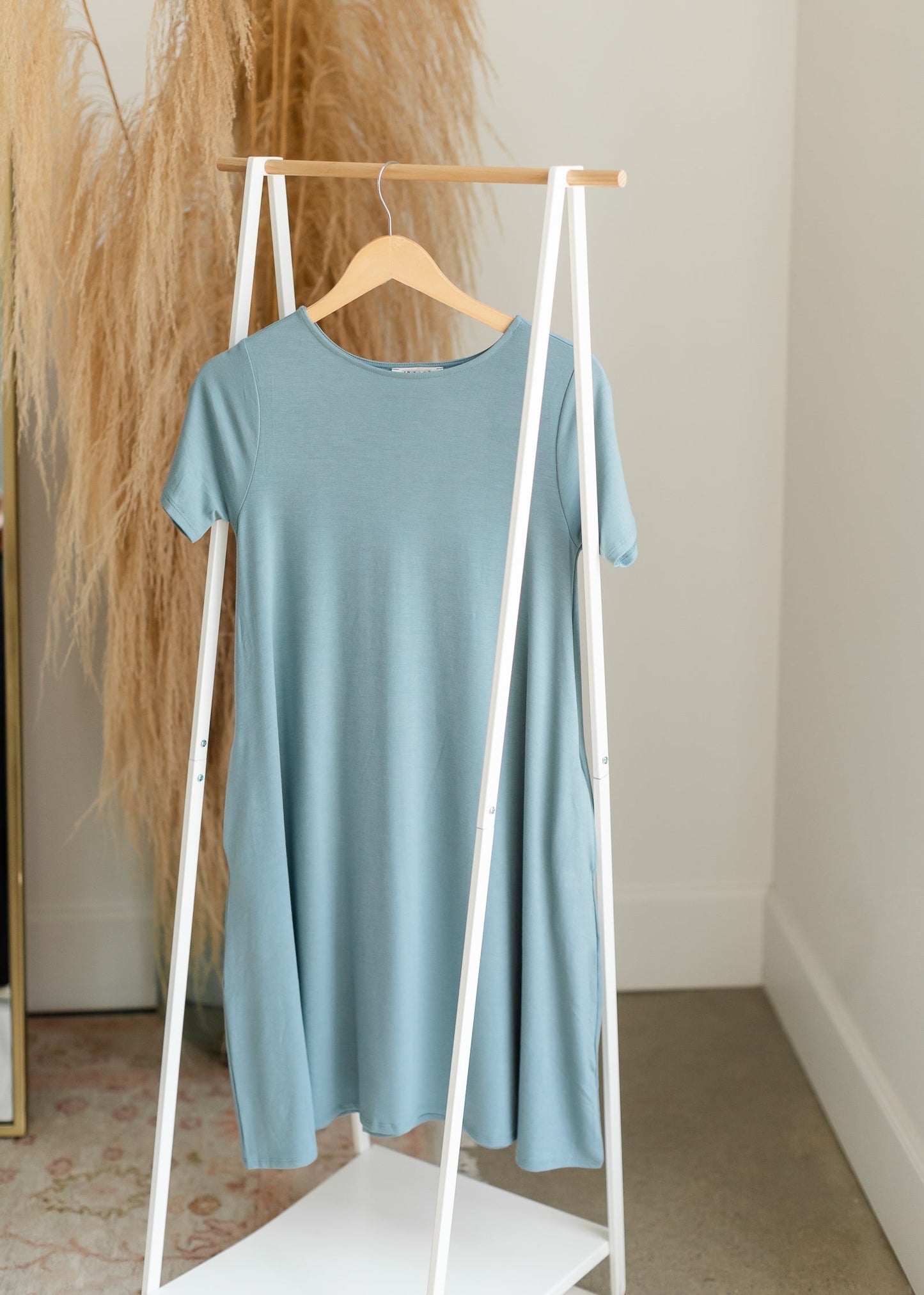 Short Sleeve Pocket Knit Midi Dress Dresses Zenana Blue / S