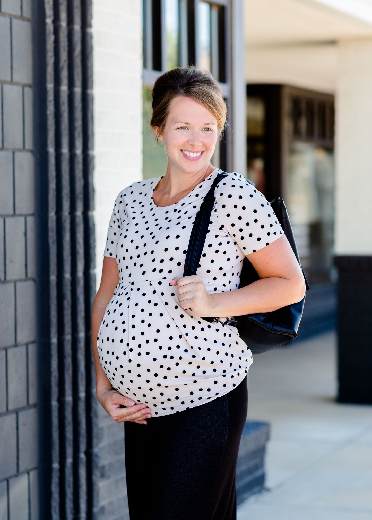 Short Sleeve Polka Dot Maternity Top Tops