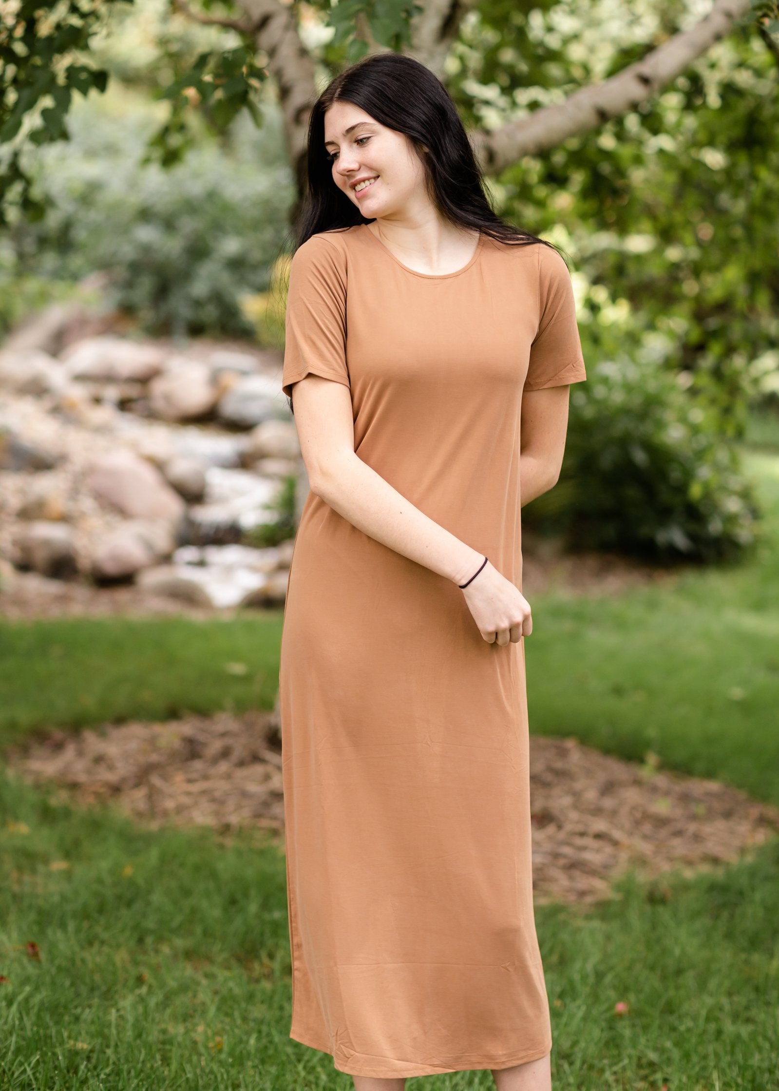Short Sleeve Round Neck Maxi Dress - FINAL SALE Dresses Zenana Camel / S