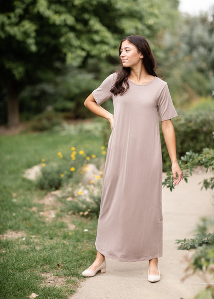 Short Sleeve Round Neck Maxi Dress - FINAL SALE Dresses Zenana Taupe / S