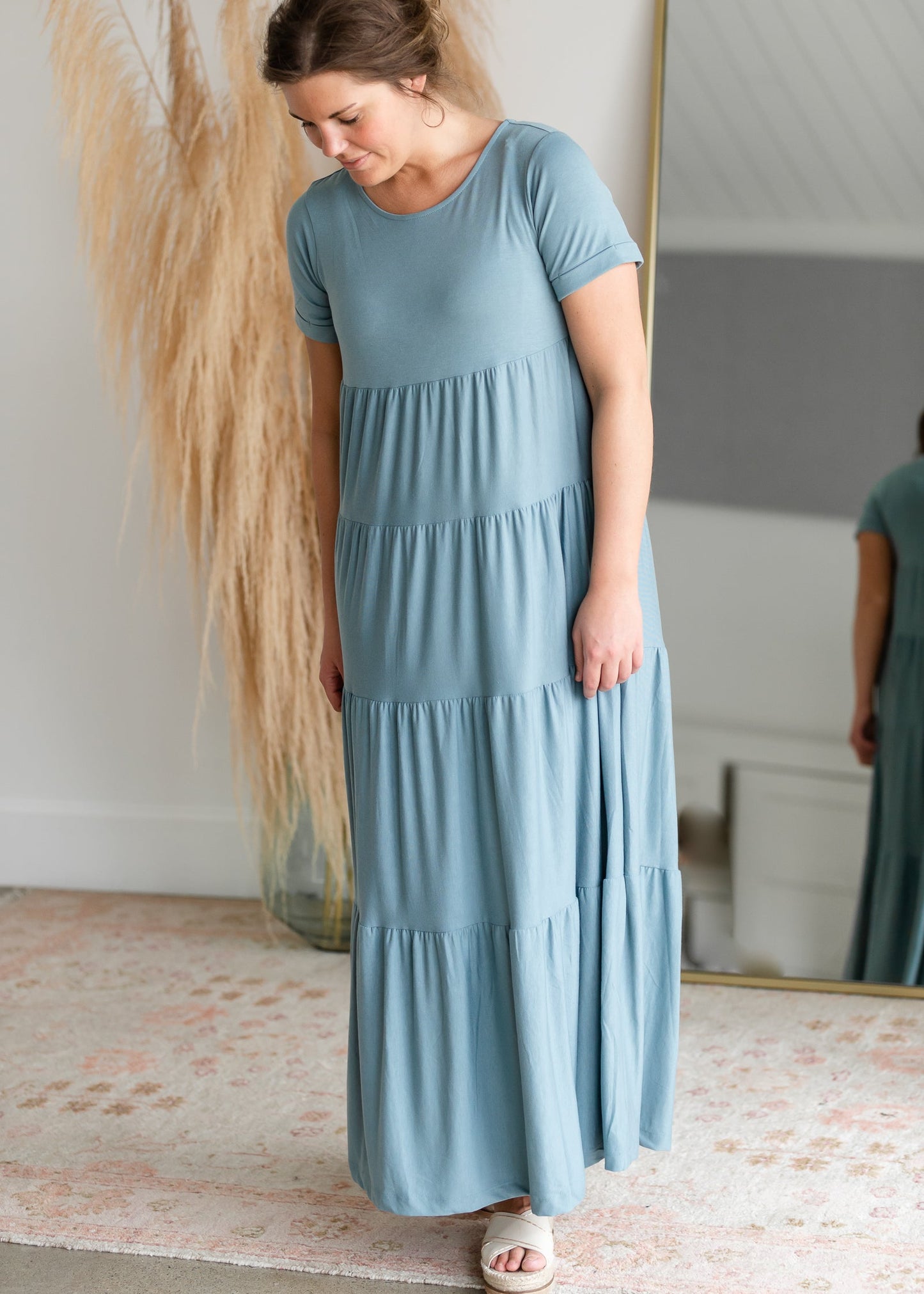 Short Sleeve Tiered Maxi Dress Dresses Zenana Blue / S