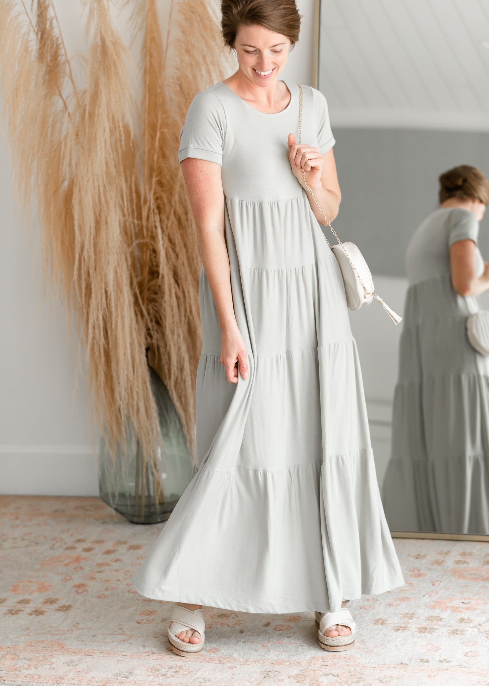 Short Sleeve Tiered Maxi Dress Dresses Zenana Sage / S