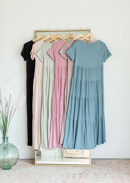 Short Sleeve Tiered Maxi Dress Dresses Zenana
