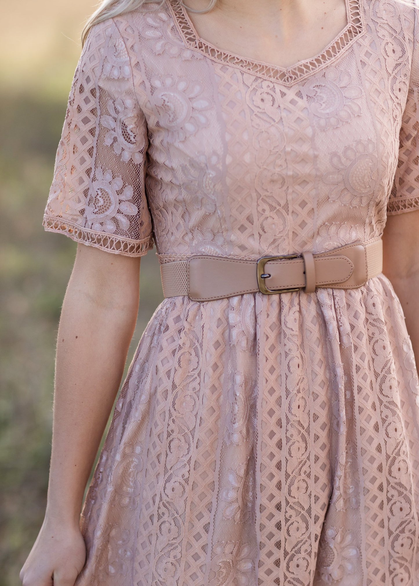 Sleek Buckle Elastic Belt Accessories Mikarose Taupe