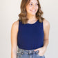 Sleeveless Crewneck Hi-Low Hem Top Tops Navy / S