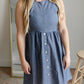 Sleeveless Front Pocket White & Navy Midi Dress Dresses Hailey & Co