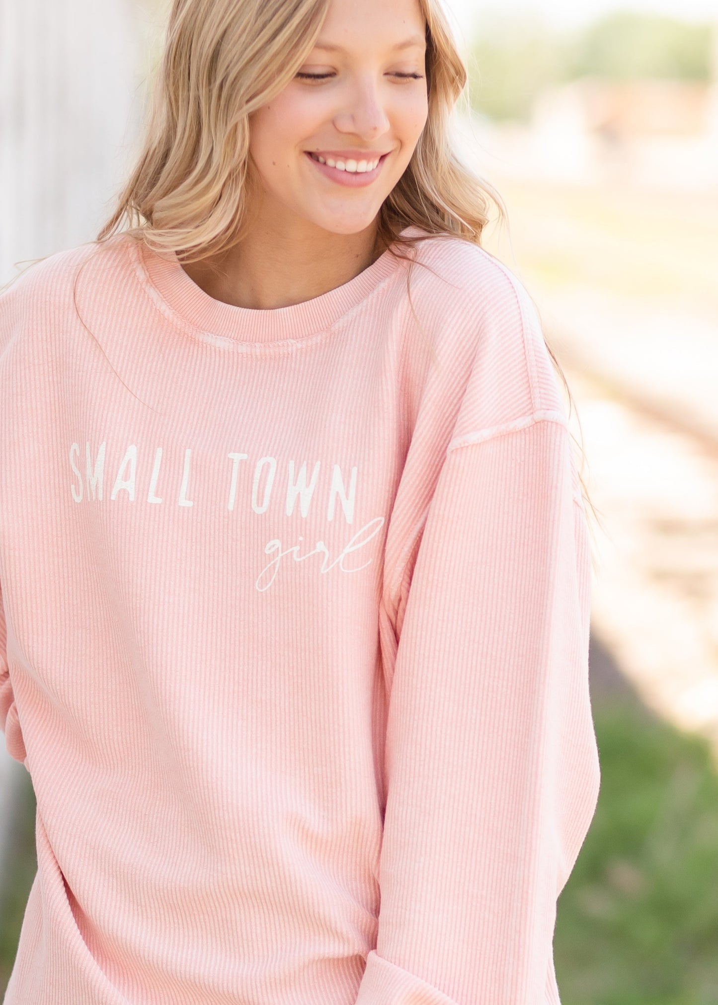 Small Town Girl Crewneck Sweatshirt Tops Pink / S