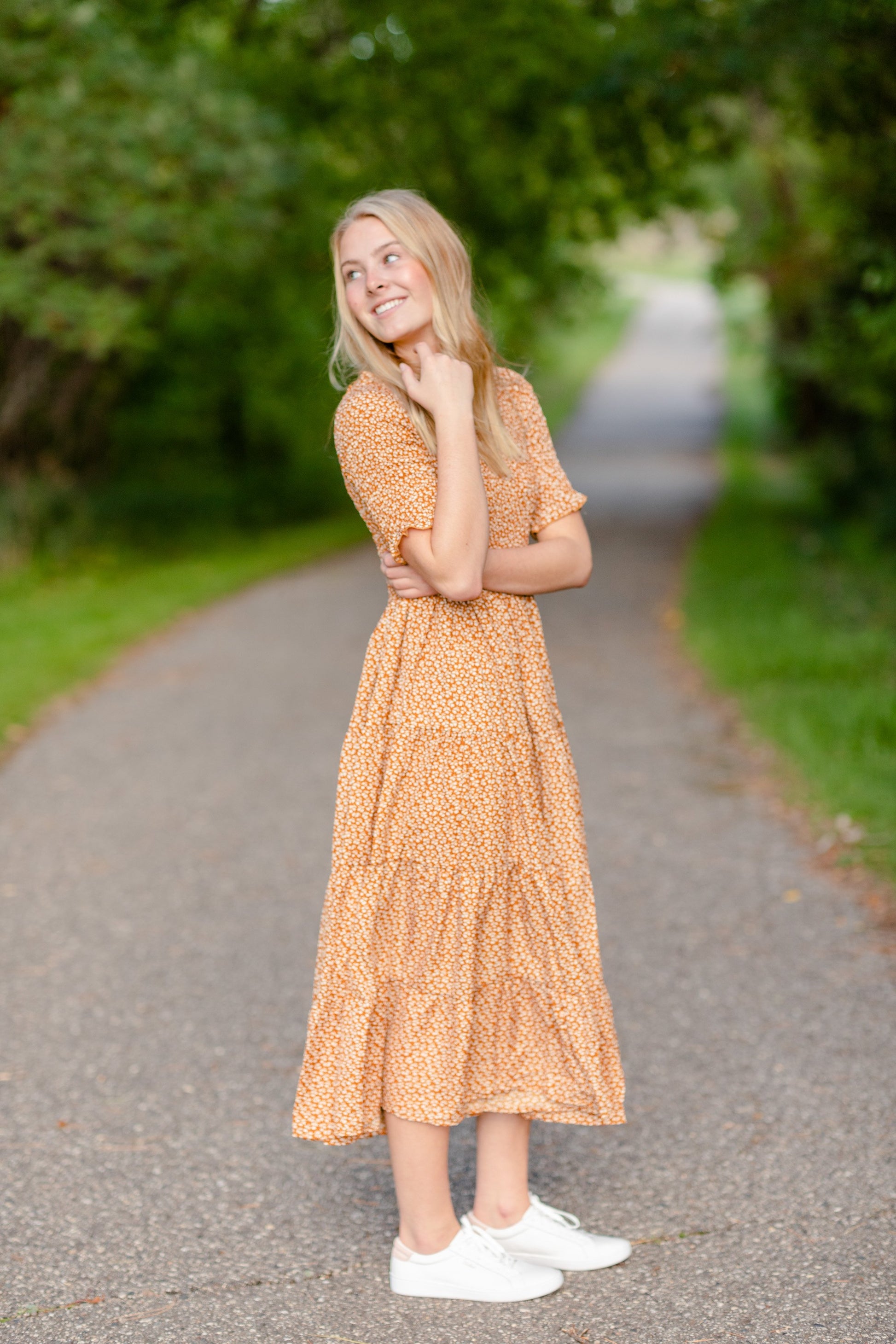 Smocked Bodice Ditsy Print Midi Dress Dresses Orange Creek/Tea N Rose
